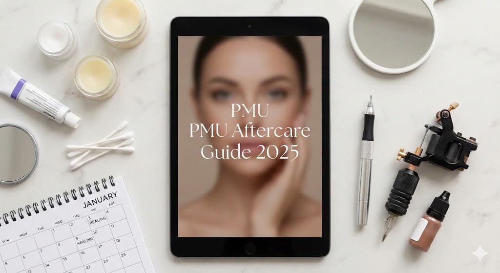 PMU healing timeline showing stages from fresh to fully healed